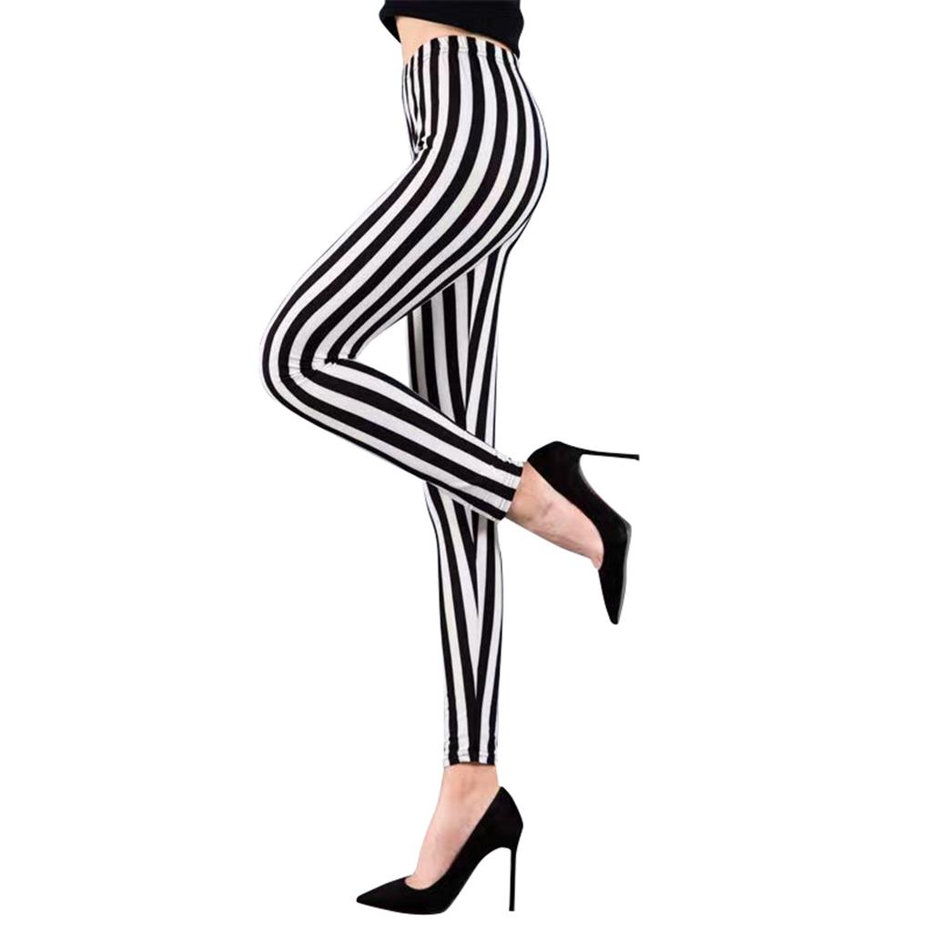 Women's Elastic Striped High Waisted Leggings And Sports Pants