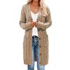 Autumn & Winter Women's Long Cable Knit Sweater Cardigan with Button Pockets