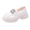Spring New Women's Leather Shoes Korean Square Buckle Soft Bottom Shiny Patent Leather Rhinestone Leather Shoes