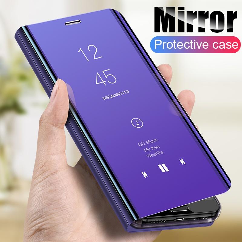 Mirror Screen Leather Wallet Flip Smart Phone Case Cover for Samsung S24 S23 Plus A52 A72 A05 A13 A14 A15 Huawei Honor Xiaomi Redmi Note 13 12 11 Pro