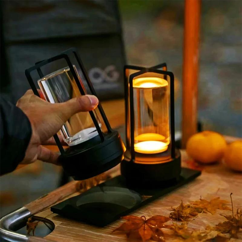 Cordless Table Lamp Retro Bar Metal Desk LED Lamps Rechargeable Touch Dimming Night Light Restaurant Bedroom Home Outdoor Decor