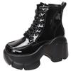 Fashion Women's High Platform Motorcycles Boots Autumn Winter 8CM Heels Ankle Combat Boots New Chunky Leather Sneakers Black Boots