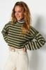 Women's Elegance Style Sweater Khaki Striped Crop Knitwear Sweater