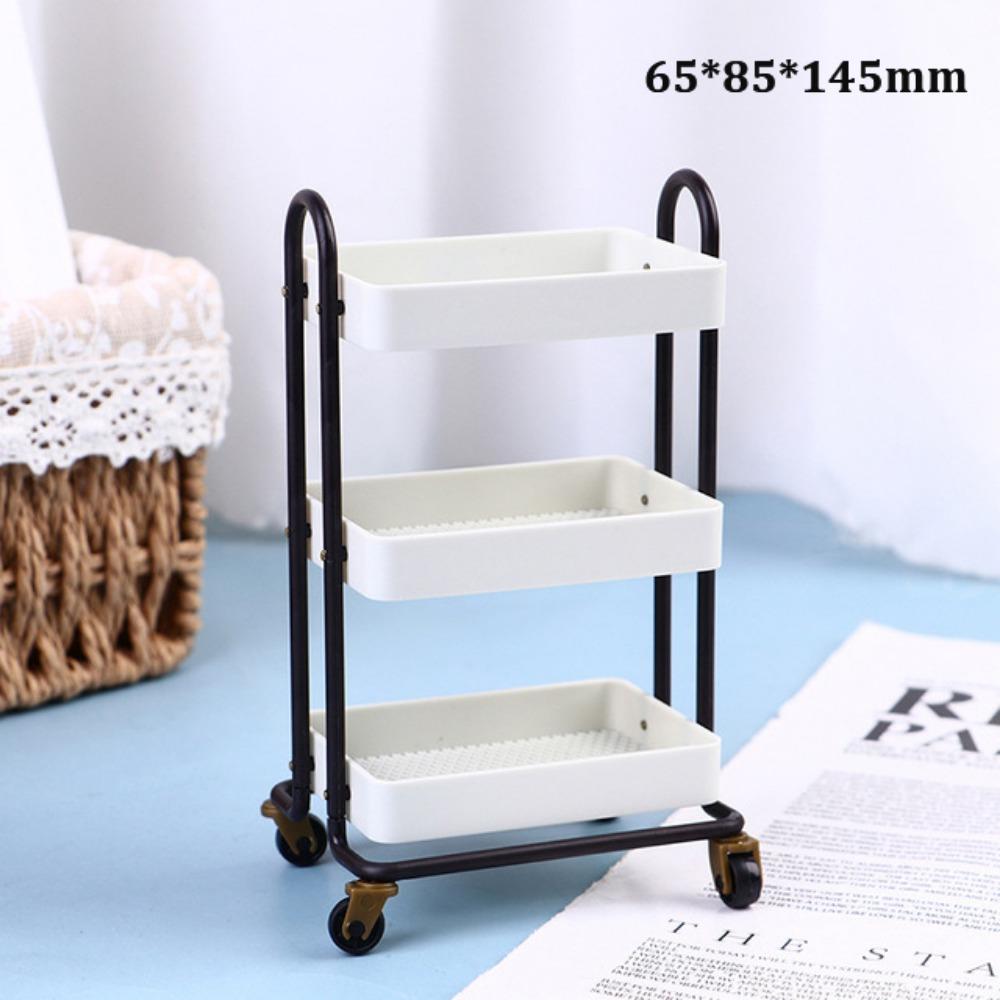 With Wheel 1:12 Dollhouse Trolley Plastic Storage Shelf Model Kitchen Furniture Accessories