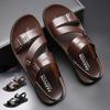 Men's Sandals Solid Color Open Toe Mens Leather Sandals 2024 New Slippers Beach for Male Leather Footwear