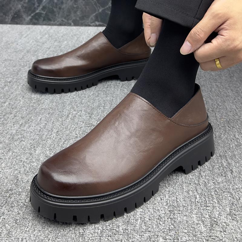 Men All-match Loafers New Breathable Men Casual Shoes 2024 Leather Handmade Mens Slip On Flats Thick Bottom Men's Outdoor Shoes