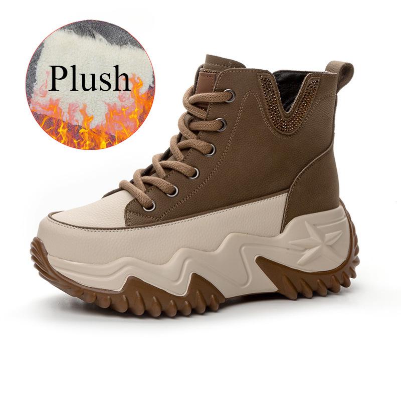 Leather Inner Height Increase Dad Shoes Women's Sports and Leisure Shoes Versatile Thick-soled Medium-top Women's Shoes