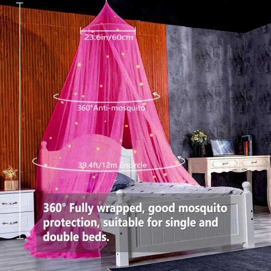 1 Set Dome Bed Canopy Foldable Glow-in-the-dark Polyester Stars Princess Canopy Bed Room Decor Household Supplies