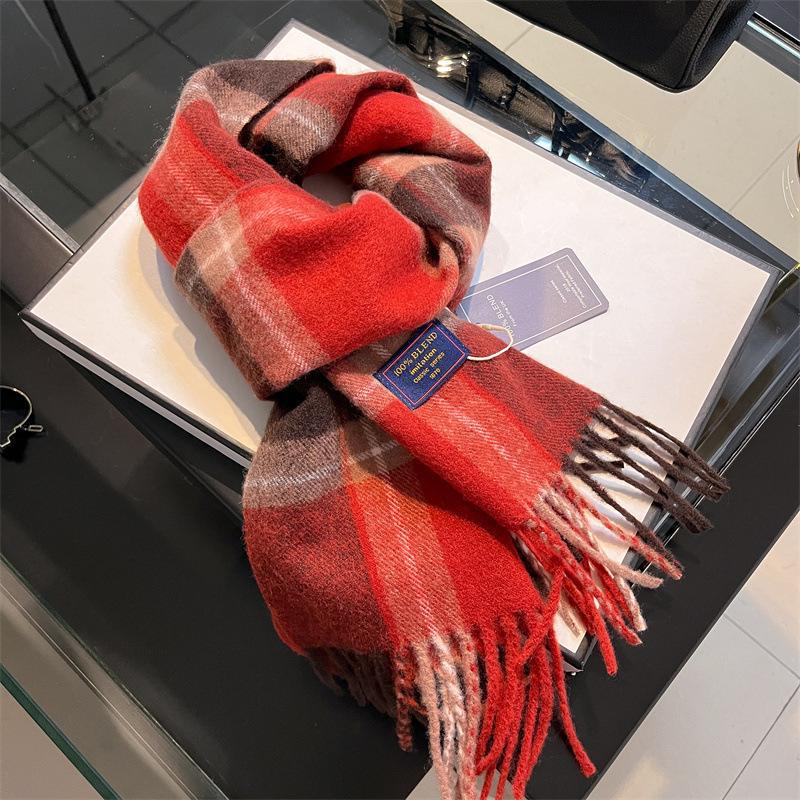 2024 Британский красный клетчатый шарф из искусственного кашемира: Теплый зимний подарочный платок на шею