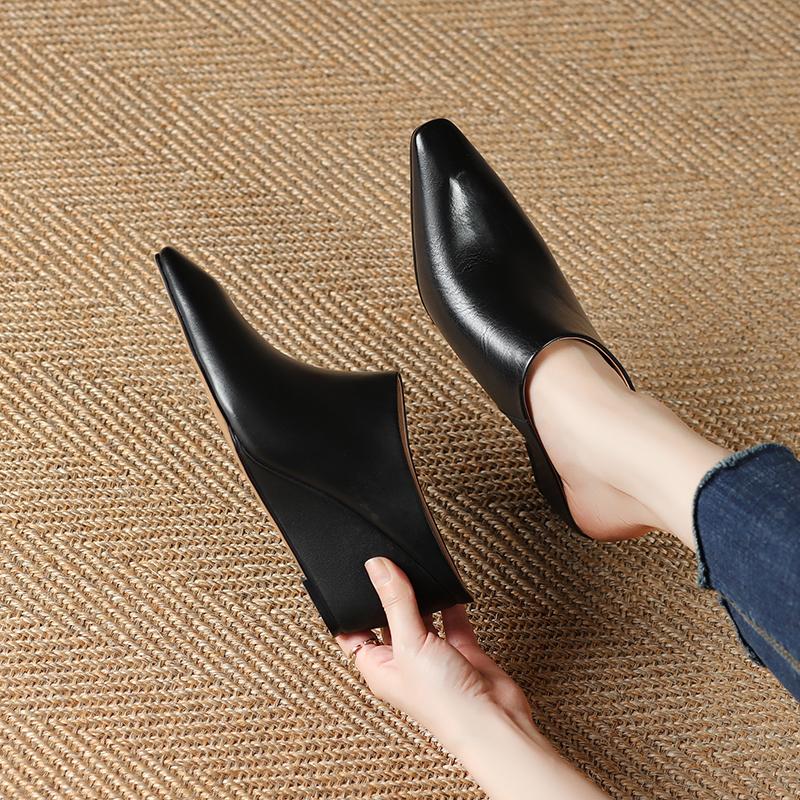 Fashion New Footwear Wedges Slides Slippers Shoes for Women 2025 Fashion Square Toe Ladies High Heels Pumps Slippers Shoes Female Mules