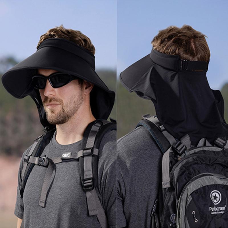 Outdoor Sun Bucket Hat for Women Men Large Brim Shawl Sun Hat Ice Silk UV Protection Sunshade Empty Top Cap Hiking Fishing Climb Visors Headwear