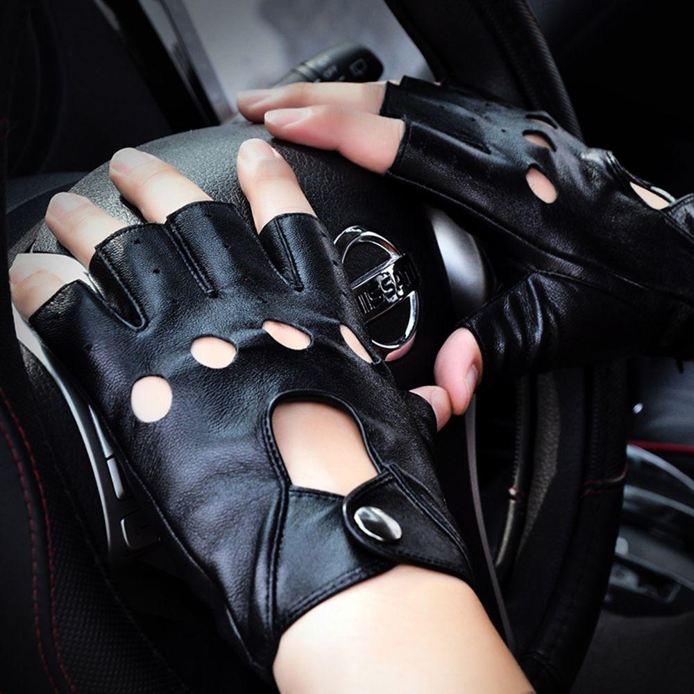 Fashion Hot Black Fingerless Gloves PU Leather Gloves Half Finger Driving