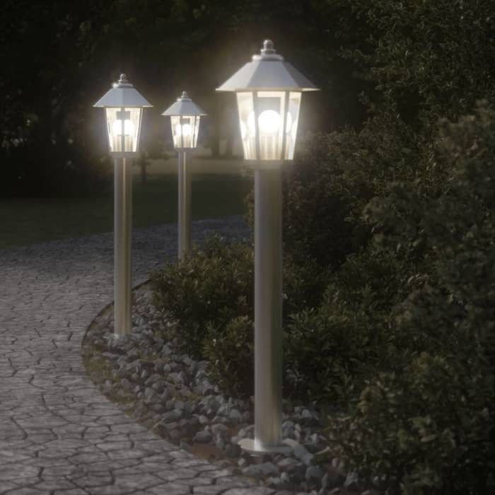 VidaXL Outdoor Floor Lamps 3 Pcs Silver 80 Cm Stainless Steel, Outdoor Ground Lighting, Ground Lighting of 4006382