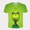 New 2025 Christmas Cartoon Green Fur Monster 3D Printed Men  Short Sleeve Grinch