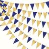 1pc Navy Blue Gold And Beige Party Decorations Royal Blue Gold Triangle Flag Pennant Banner Bunting For Graduation Birthday Wedding