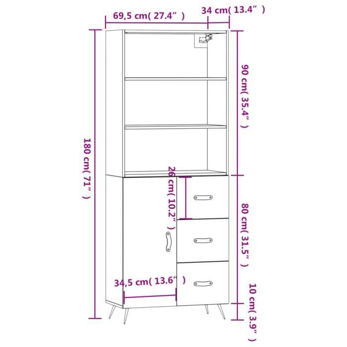 VidaXL Highboard White 69.5x34x180 Cm Engineered Wood 3189413