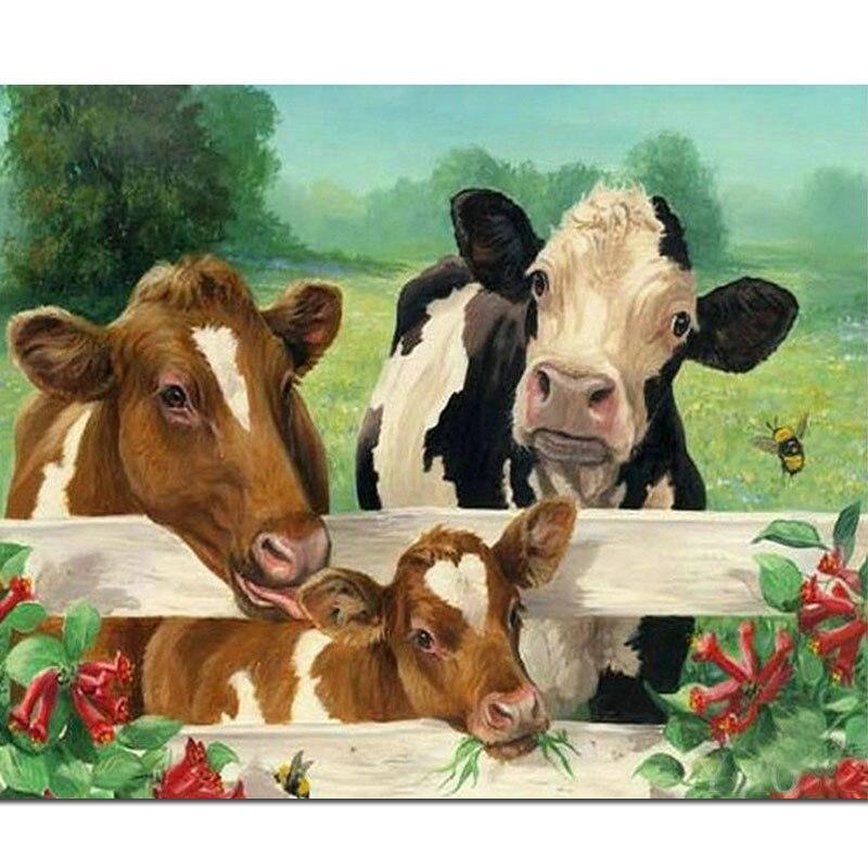 DIY Cow 5D Diamond Painting Full Round Drill Farm Animal Diamond Embroidery Cross Stitch Kit Mosaic Resin Home Decor Gift