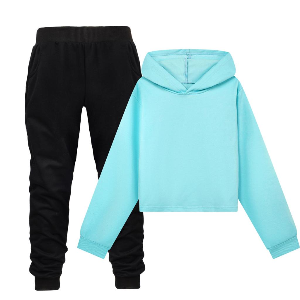 Children's Hooded Top And Trousers Two-piece Sportswear Set Long-sleeved Solid Color Clothing Set
