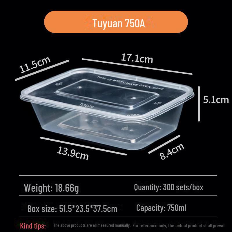 Tuyuan Rectangular Disposable Plastic Lunch Box with Lid - Microwave Safe, Transparent, Thickened for Takeaway.