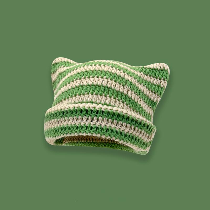 Cute Devil Horn Knitting Striped Beanie Hat Autumn Winter Knitted Wool Caps Girl Cat Ear Pointed Pullover Women Bonnet Hats