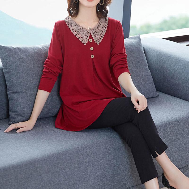 Spring and Autumn Mother's Wear Long Sleeve Loose Large Size T-Shirt Western Style Bottoming Shirt Top