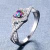 Huitan Bright Heart Colorful Zirconia Finger Ring Women Fashion Lady Romantic Engagement Ceremony Accessories Delicate Jewelry