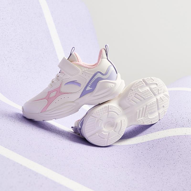 Anta Kids Synthetic Leather Trendy Versatile Lightweight Shock Absorbing Low Top Running Shoes Kids Sneaker White Pink Purple A22449977N-1