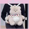 Rabbit With Bear Bib Plush Toy Backpack Stuffed Doll Cartoon Gift Decoration