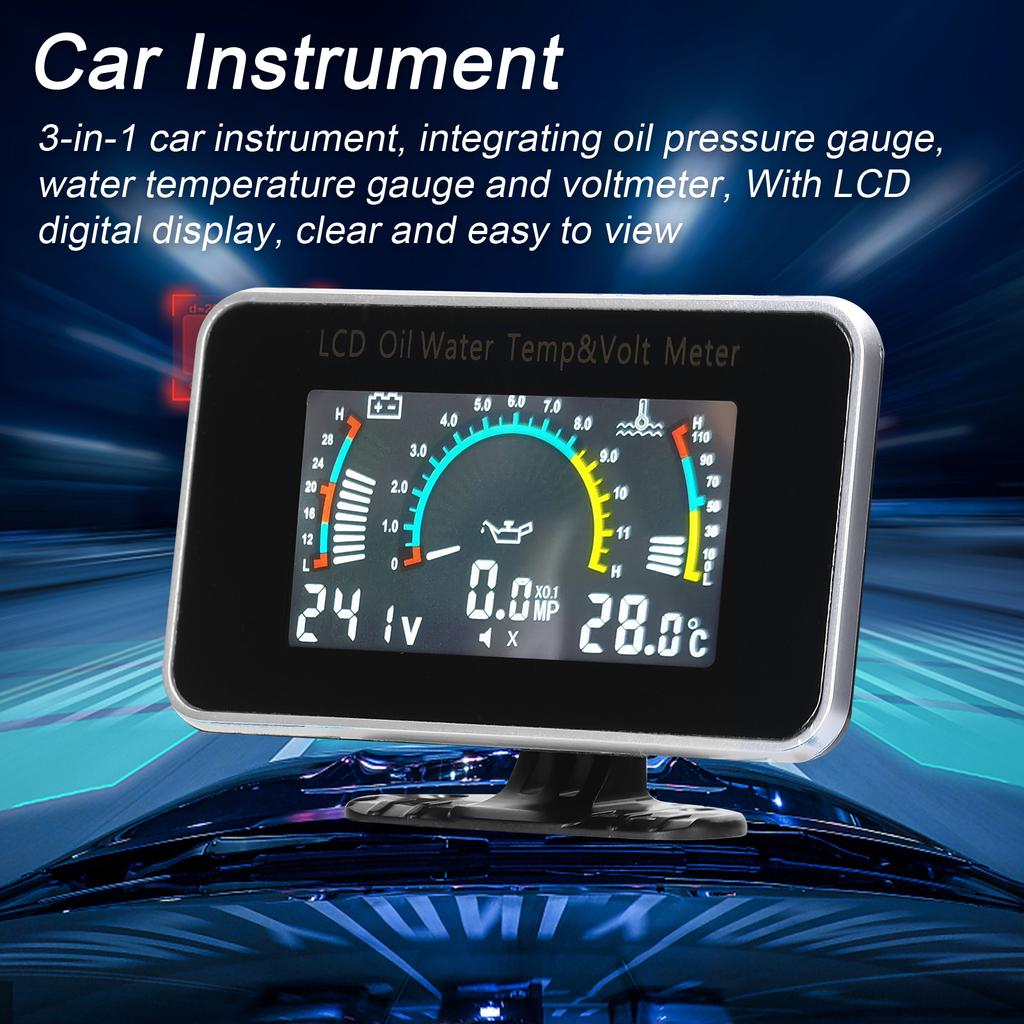 3-in-1 Car LCD Meter Digital Oil Pressure Voltage Water Temperature Gauge Universal Instrument 9-36V for Car Truck SUV