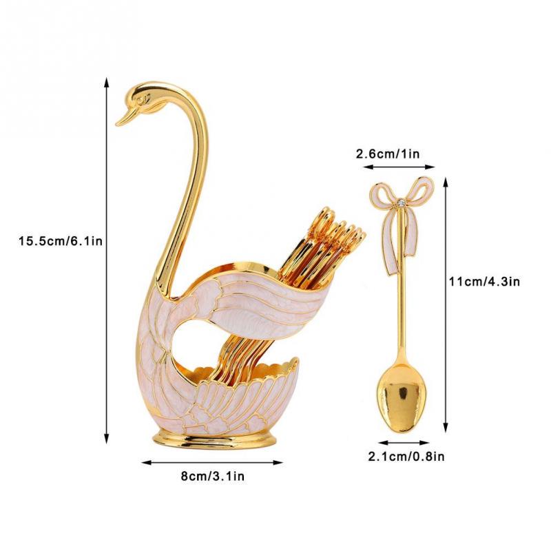 Coffee Dessert Spoon Set European Style Elegant Swan Fruit Scoop Holder Decorative Tableware MIT