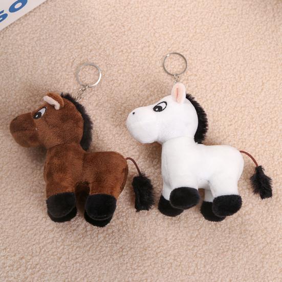 Cute Cartoon Plush Horse Doll Keychain Miniature Stuffed Animal Keyring Bag