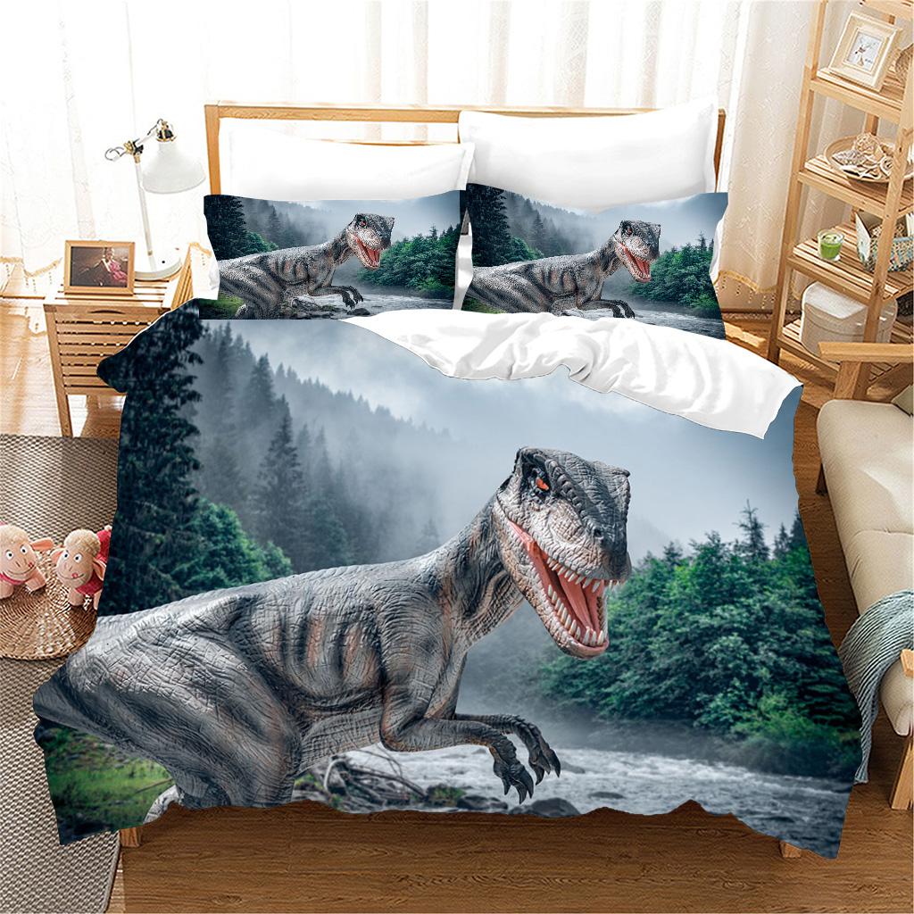 3pcs Bedding Sets 3d Dinosaur World Tyrannosaurus Rex Kids Child Microfiber Polyester Bed Duvet Cover Set And 2pcs Pillow Cover