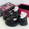 Fashion Cute Bow Round Head Leather Mary Jane Shoes Versatile Thick Bottom JK Uniform Lolita Shoes for Women Casual Thicke Heel Loafers