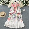Spring Summer Women Designer Print Runway Robe V-neck Lantern Sleeve Long Maxi Seaside Beach Dresses