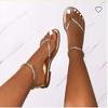Summer Ankle Strap Women's Sandals 2024 New Rhinestone Decor Toe Post Thong Flip-flops Outdoor Fashion Gold Flat Roman Sandals