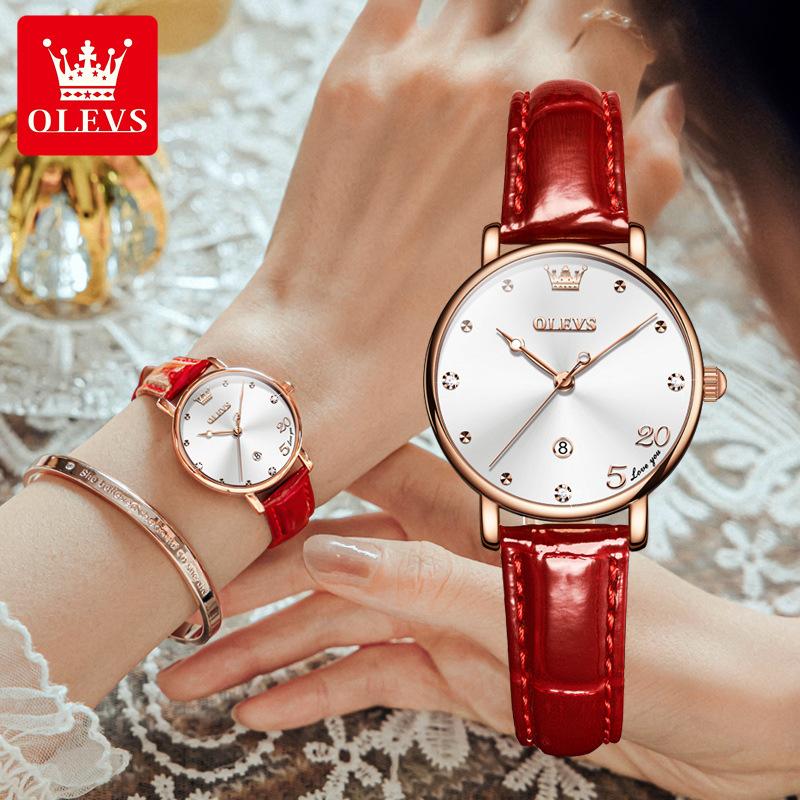 OLEVS Valentine's Day Gift 2023 New Fashion Quartz Small Green Watch Simple Belt Women's Watch
