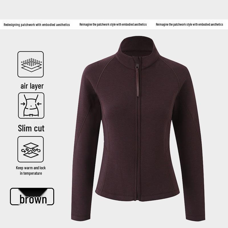 Figure-Flattering Air Layer Women's Spliced Sportswear Jacket: Stand-up Collar Yoga Cardigan
