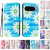 Blue Daisy Luxury Painted Leather Case Wallet Book Style Cover for Google Pixel 5,5a 5G/6,6a,6 Pro/7,7a,7 Pro/ 8,8a,8 Pro /9,9 Pro,9 Pro XL