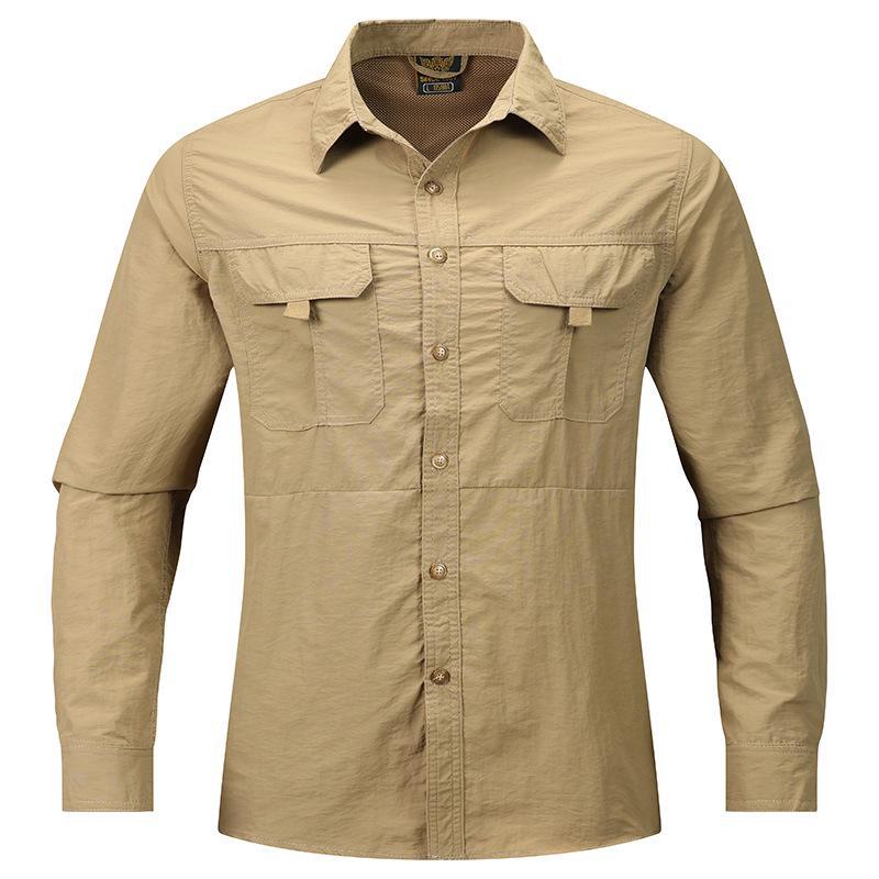 Men's Casual Loose-Fit Long-Sleeve Shirt - Solid Color, Large Size, Autumn Workwear with Pocket