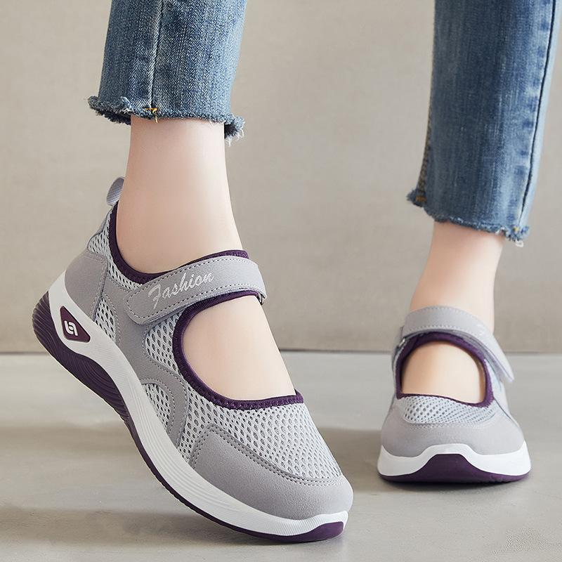 Women's Breathable Mesh Walking Shoes, Solid Color Hook and Loop Sneakers, Women's Footwear