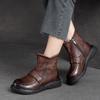 Genuine Leather Round Toe Retro Short Boots Versatile Side Zipper Casual Women's Shoes