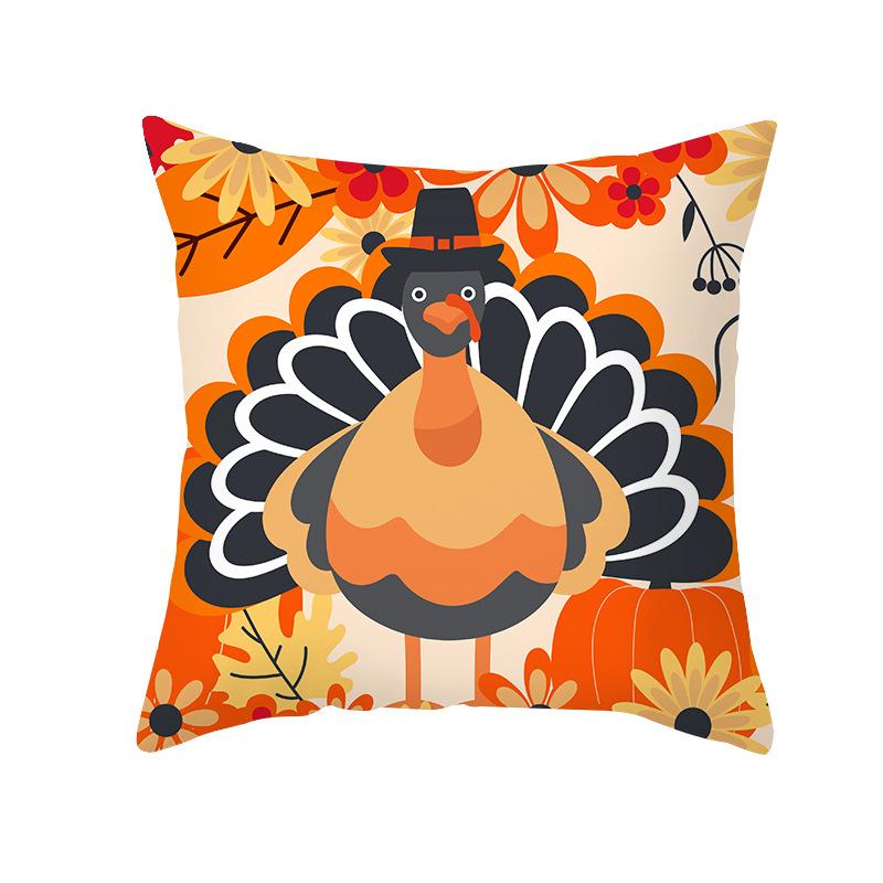 Autumn Harvest Thanksgiving Cushion Cover New Arrival Turkey Pumpkin Peach Skin Printed Cushion
