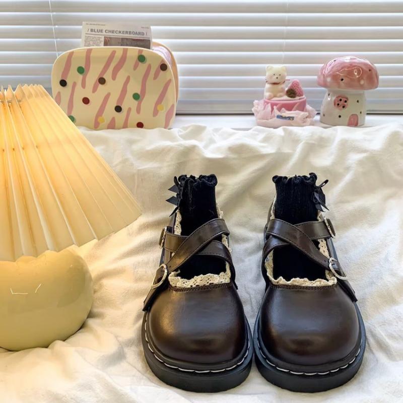 College Style Platform Women's Spring New Cross Love Buckle Single Shoes Student Round Head Small Leather Shoes