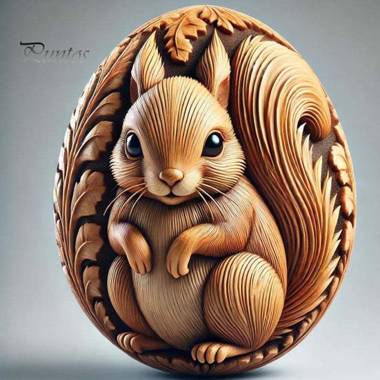 Animal Easter Carving Craft Egg Wooden Owl Squirrel Monkey Animals Carved Eggs for Home Tiered Tray Table Decor