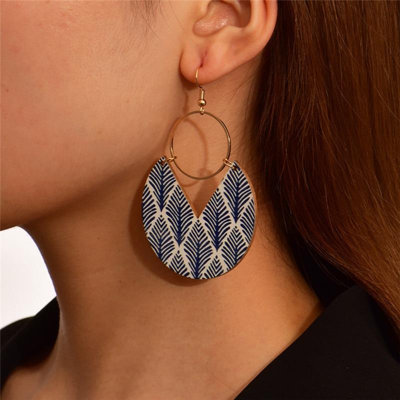 1 Pair Large Round Geometric Copper Earrings Women's Color Pattern New Design Fashion Pendant Earrings LXY