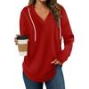 Women's Fashion Hoodies V Neck Long Sleeve Solid Drawstring Casual Loose Pullover Tops