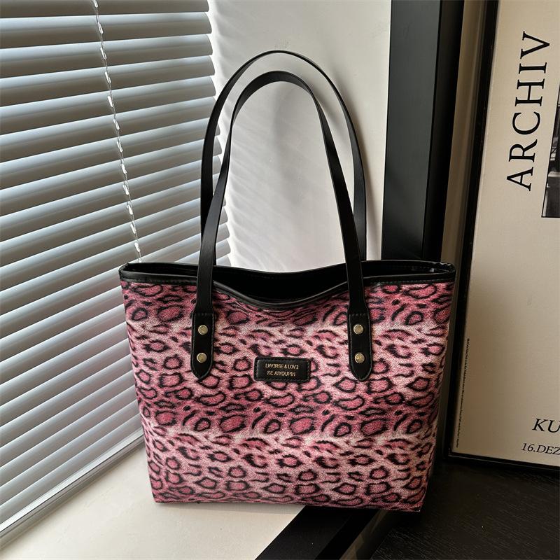 Popular Textured Bag Women'S Autumn And Winter Leopard Print Tote Bag Women'S Large-Capacity Commuting Shoulder Bag