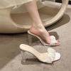 Crystal Slippers Women's New Summer Thick Heel Square Head with High Heel Fairy Style French Sandals