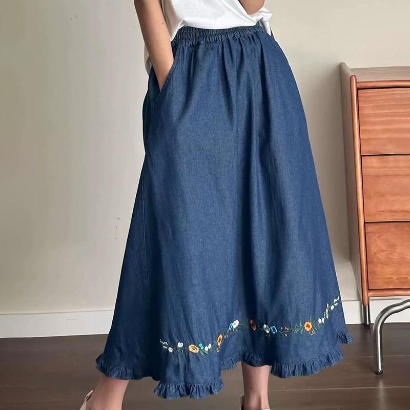 Half Skirt Women Cotton Summer Casual Versatile Elastic Women's Skirt Loose Comfortable Large Size Pleated Skirt