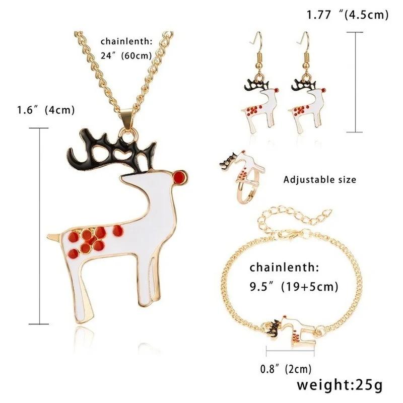 4pcs/set Christmas Necklace Earrings Bracelet Ring Four-piece Christmas Ornaments Xmas Gift Sjewerly Sets for Women